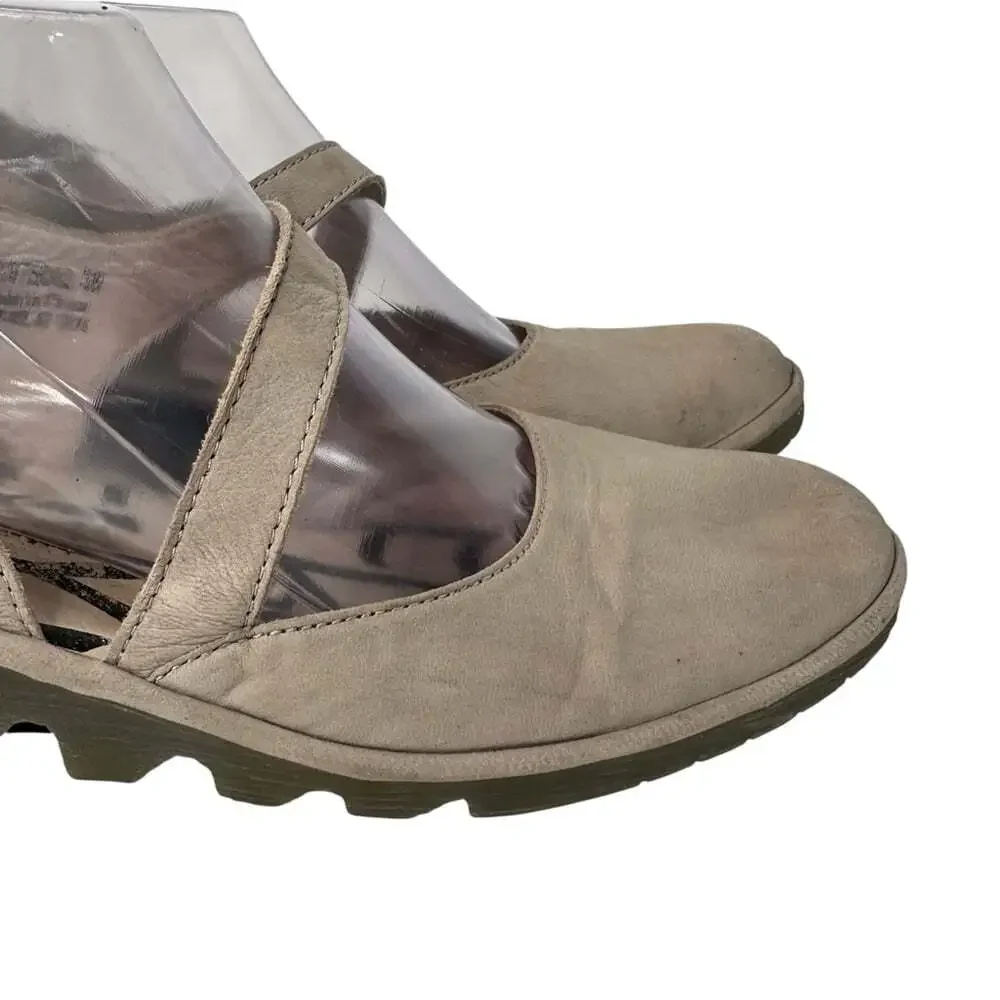 Fly London Pele Taupe Slingback Shoes Closed Toe Mary Jane Leather EU 38 Work